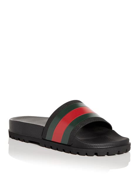 gucci stripe leather slide|stores that sell Gucci slides.